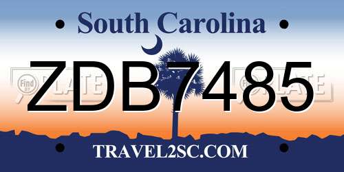 ZDB7485 South Carolina License Plate