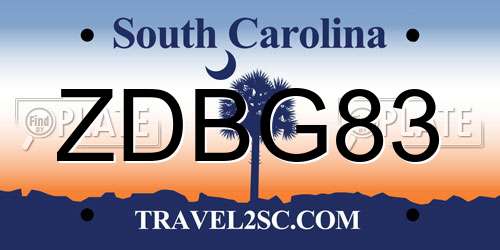 ZDBG83 South Carolina License Plate
