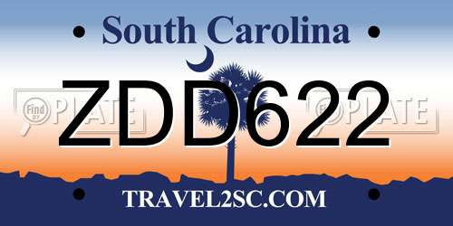 ZDD622 South Carolina License Plate