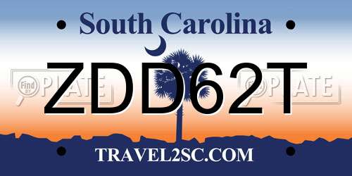 ZDD62T South Carolina License Plate