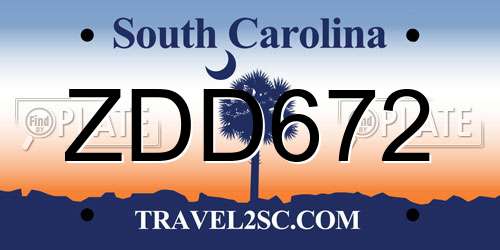 ZDD672 South Carolina License Plate