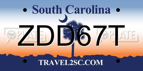 ZDD67T South Carolina License Plate