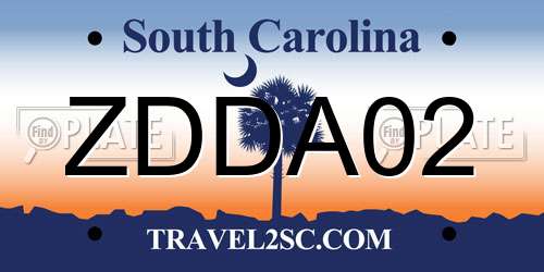 ZDDA02 South Carolina License Plate