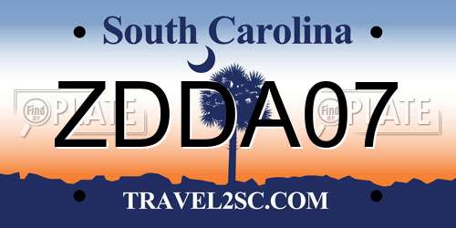 ZDDA07 South Carolina License Plate