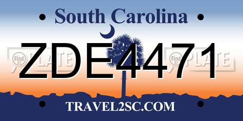ZDE4471 South Carolina License Plate