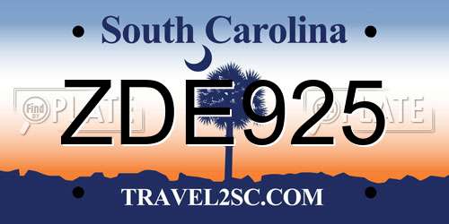 ZDE925 South Carolina License Plate