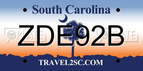 ZDE92B South Carolina License Plate