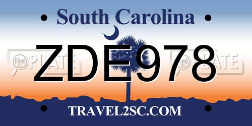 ZDE978 South Carolina License Plate