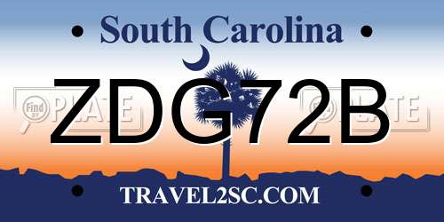 ZDG72B South Carolina License Plate