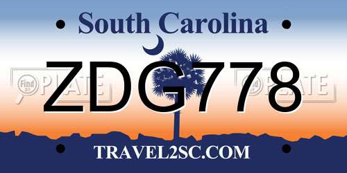 ZDG778 South Carolina License Plate