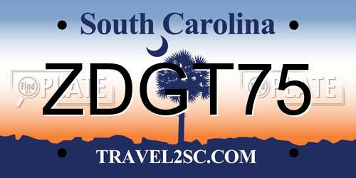 ZDGT75 South Carolina License Plate
