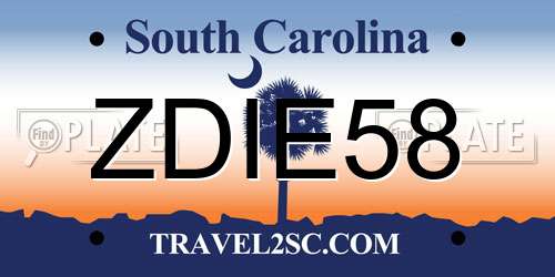 ZDIE58 South Carolina License Plate