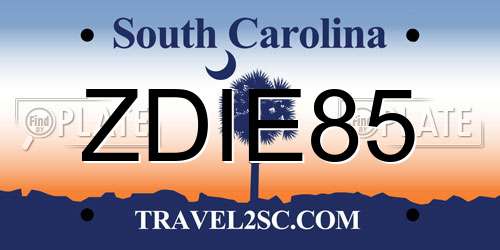 ZDIE85 South Carolina License Plate