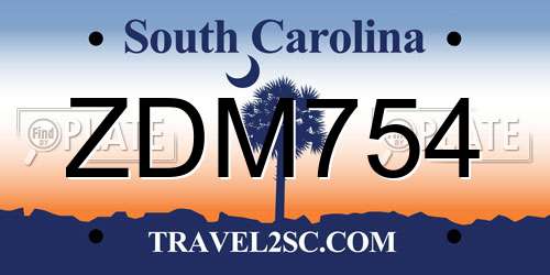 ZDM754 South Carolina License Plate