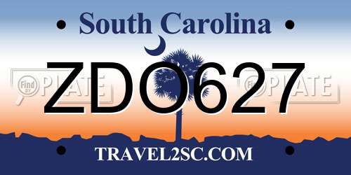 ZDO627 South Carolina License Plate
