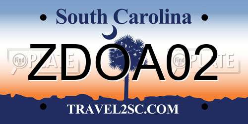ZDOA02 South Carolina License Plate