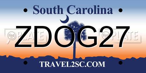 ZDOG27 South Carolina License Plate