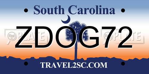 ZDOG72 South Carolina License Plate