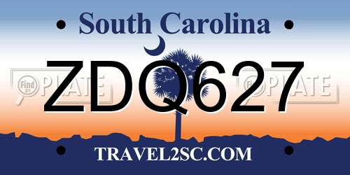 ZDQ627 South Carolina License Plate