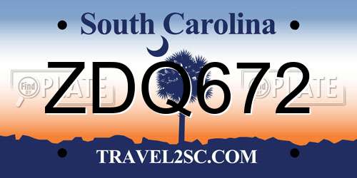 ZDQ672 South Carolina License Plate