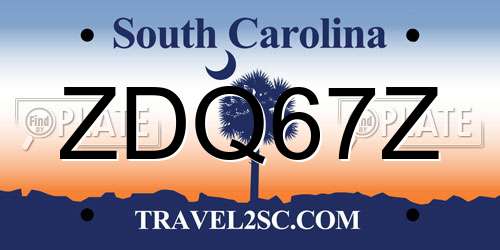 ZDQ67Z South Carolina License Plate