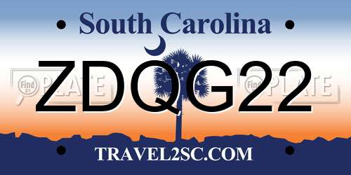 ZDQG22 South Carolina License Plate