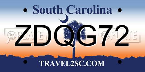 ZDQG72 South Carolina License Plate