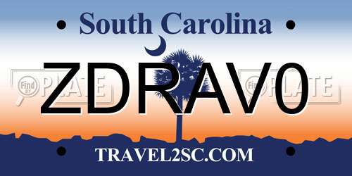 ZDRAV0 South Carolina License Plate
