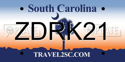 ZDRK21 South Carolina License Plate