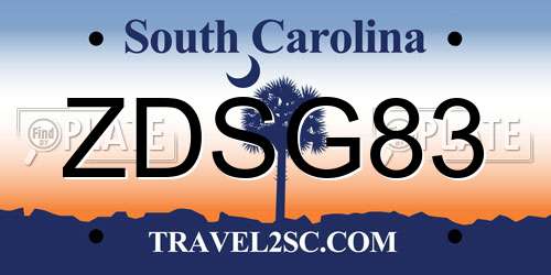ZDSG83 South Carolina License Plate