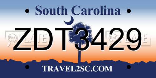 ZDT3429 South Carolina License Plate