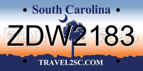 ZDW2183 South Carolina License Plate