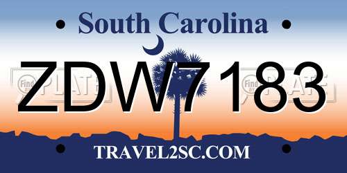ZDW7183 South Carolina License Plate
