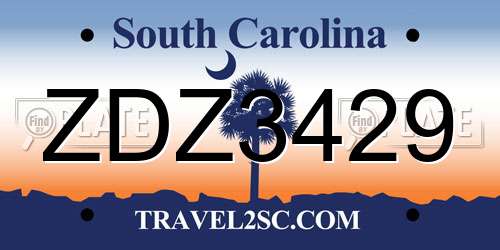 ZDZ3429 South Carolina License Plate
