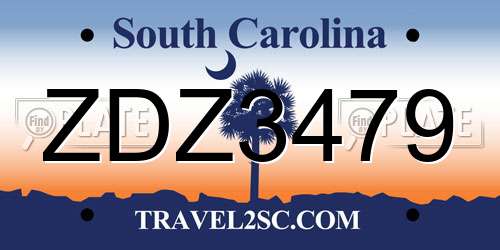 ZDZ3479 South Carolina License Plate