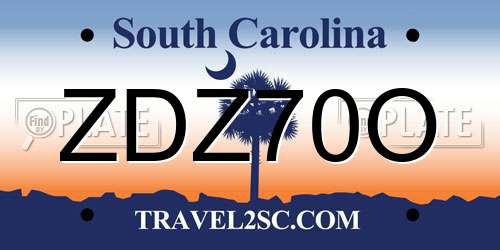 ZDZ70O South Carolina License Plate