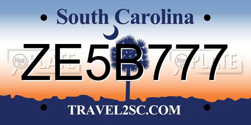 ZE5B777 South Carolina License Plate