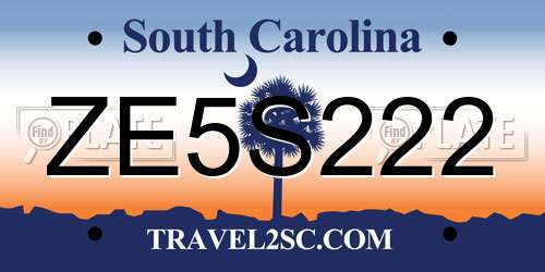 ZE5S222 South Carolina License Plate