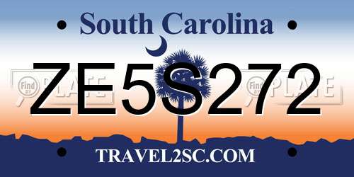 ZE5S272 South Carolina License Plate