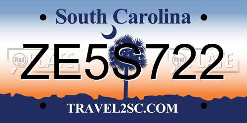 ZE5S722 South Carolina License Plate