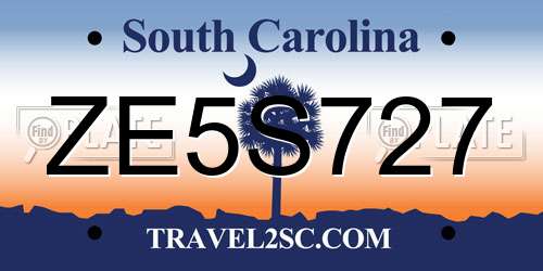 ZE5S727 South Carolina License Plate
