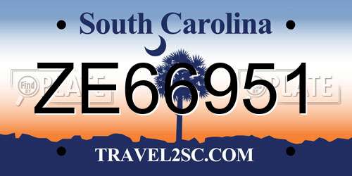 ZE66951 South Carolina License Plate