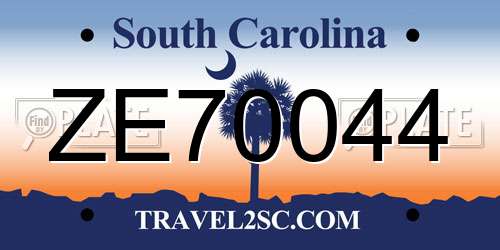 ZE70044 South Carolina License Plate