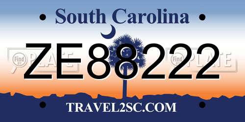 ZE88222 South Carolina License Plate