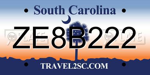 ZE8B222 South Carolina License Plate