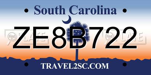 ZE8B722 South Carolina License Plate