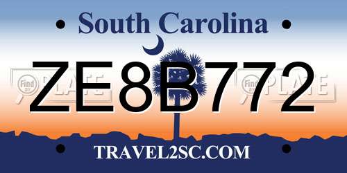 ZE8B772 South Carolina License Plate