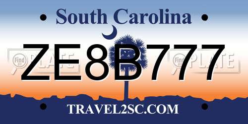 ZE8B777 South Carolina License Plate