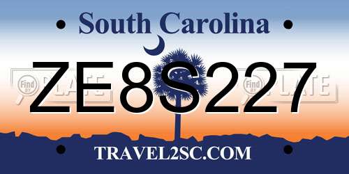 ZE8S227 South Carolina License Plate