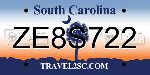 ZE8S722 South Carolina License Plate